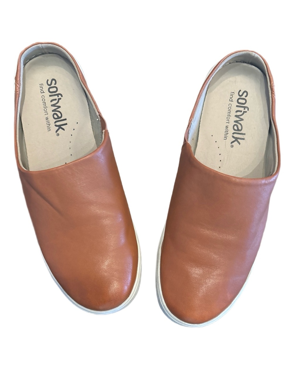 SoftWalk Women's Slip-On Mules in Cognac Brown with White Sole